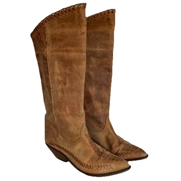 Zodiac Other - Vtg Zodiac Leather Tall Knee High Riding Cowboy Boots Size 8 Brown Boho Hippie